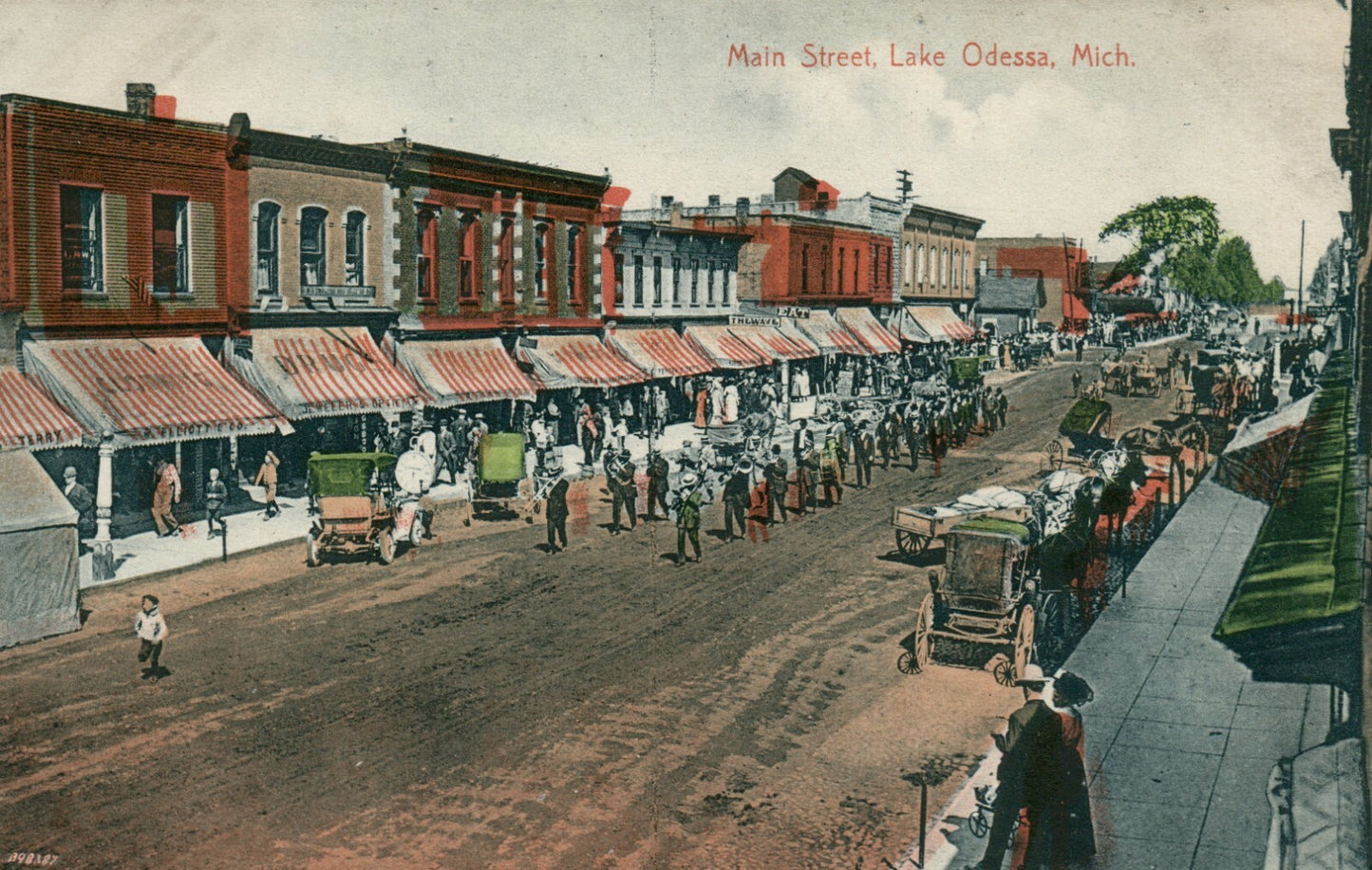 Early 1900's Main Street Lake Odessa  Mich Michigan MI  Postcard