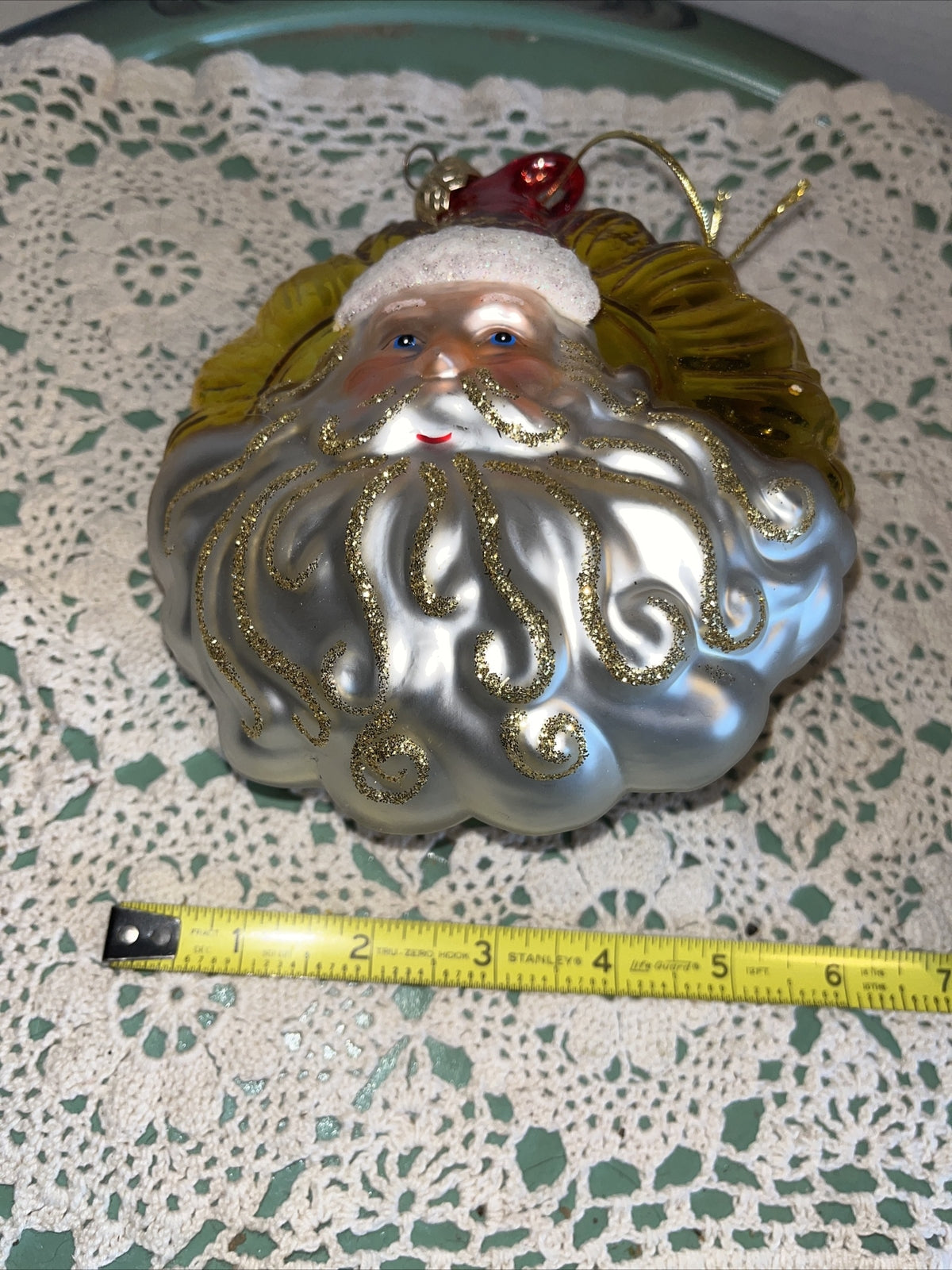 Vintage Santa Double Sided, Mercury Glass Christmas Ornament