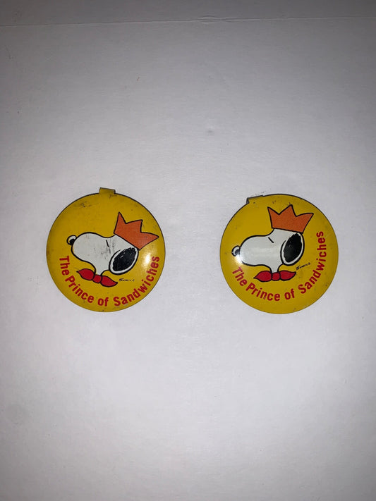 Vintage Snoopy The Prince of Sandwiches 1-1/2" Tab Pin