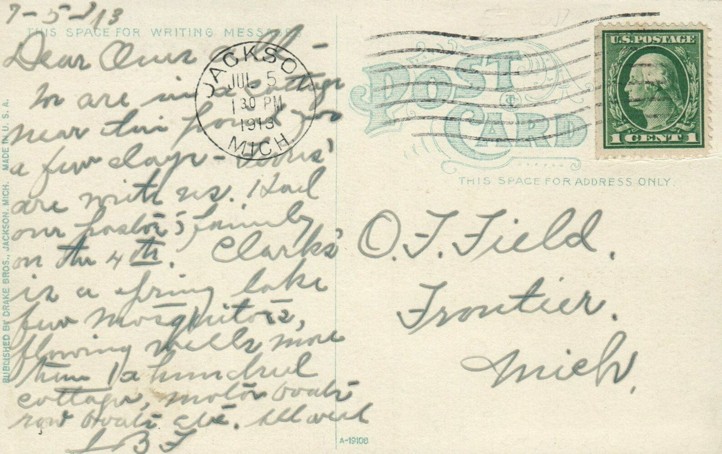 Pleasant View Hotel and Dancing Pavilion Clarks Lake  Michigan MI Postcard 