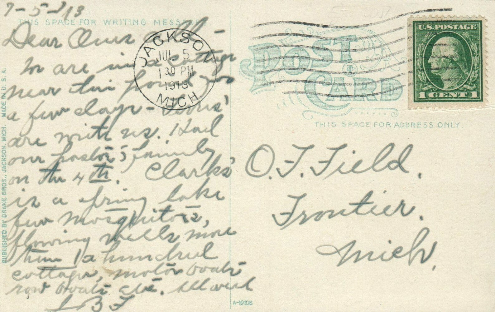 Pleasant View Hotel and Dancing Pavilion Clarks Lake  Michigan MI Postcard 