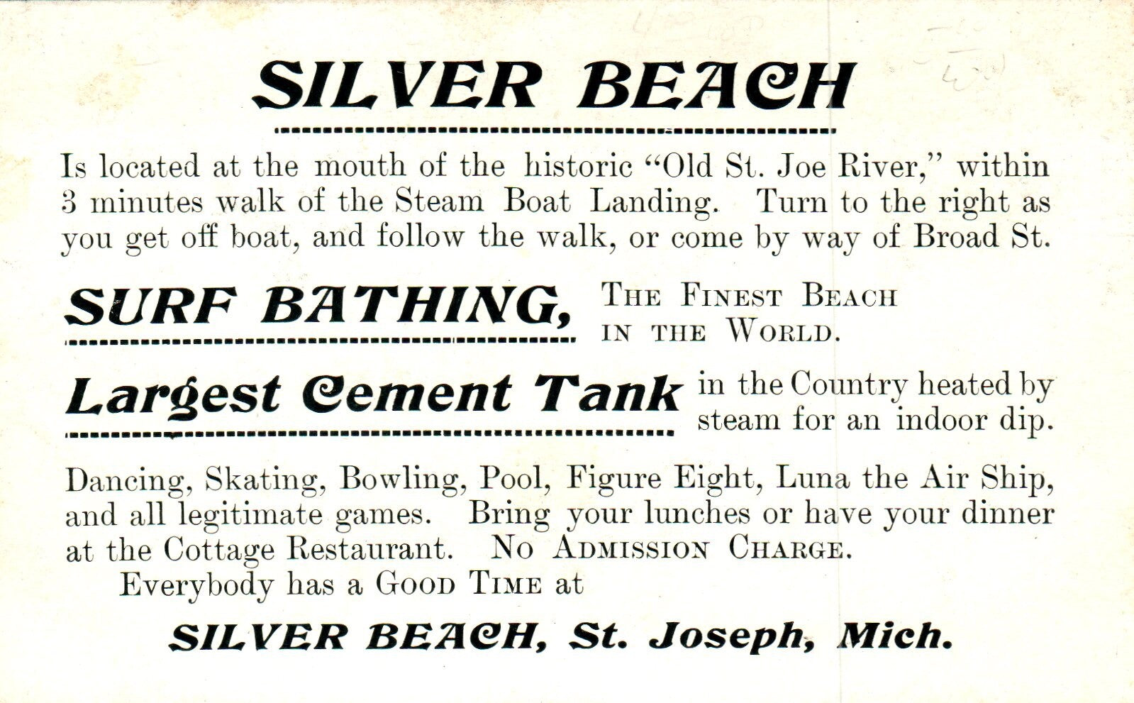 Silver Beach The Play Ground of All the People St. Joseph Mich Michigan Postcard
