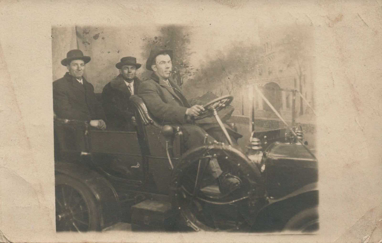 Men in Old Car Real Photo Postcard