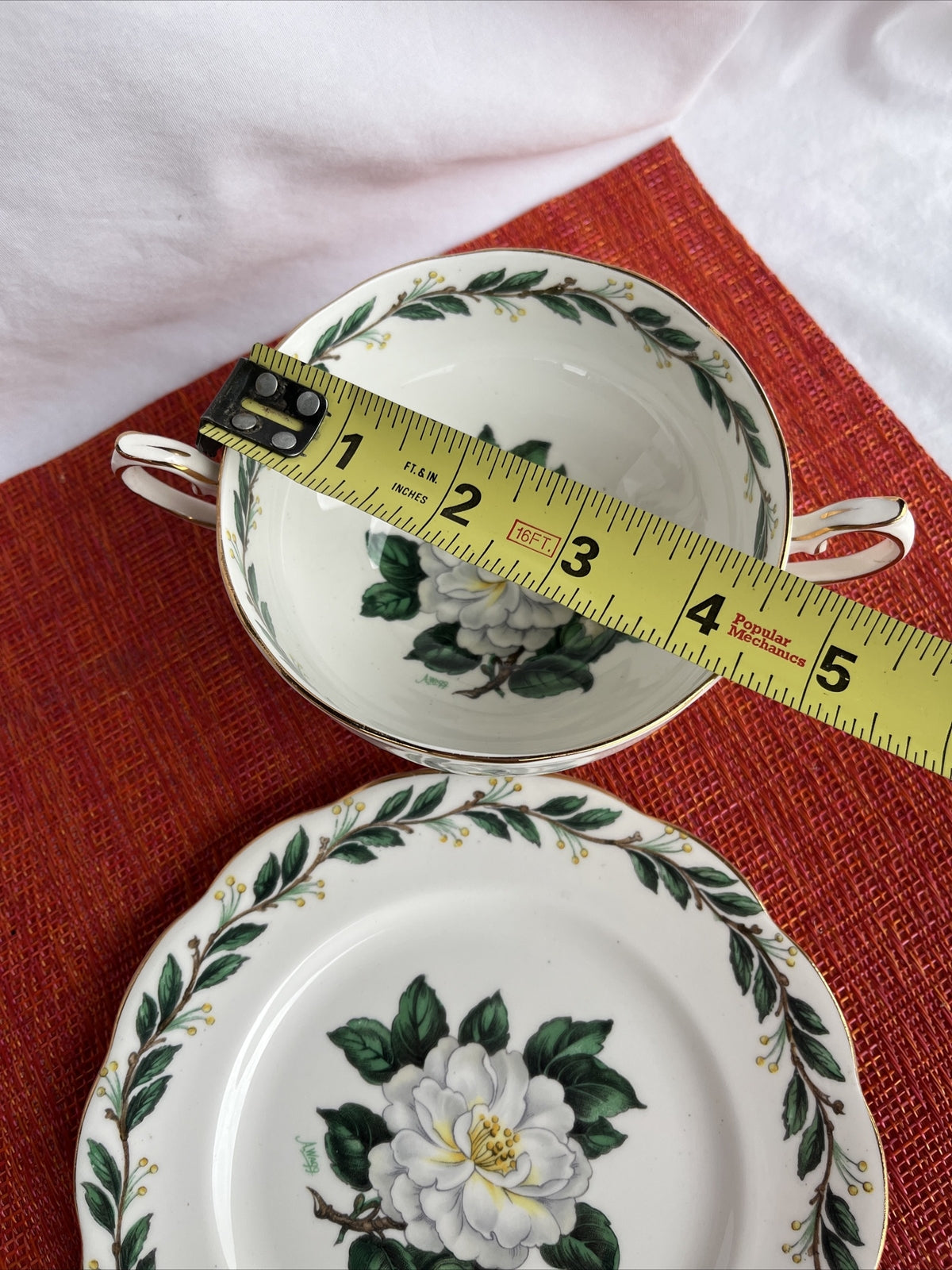 Royal Albert Lady Clare Two Handle Soup Bowl And Plate Gold Trim