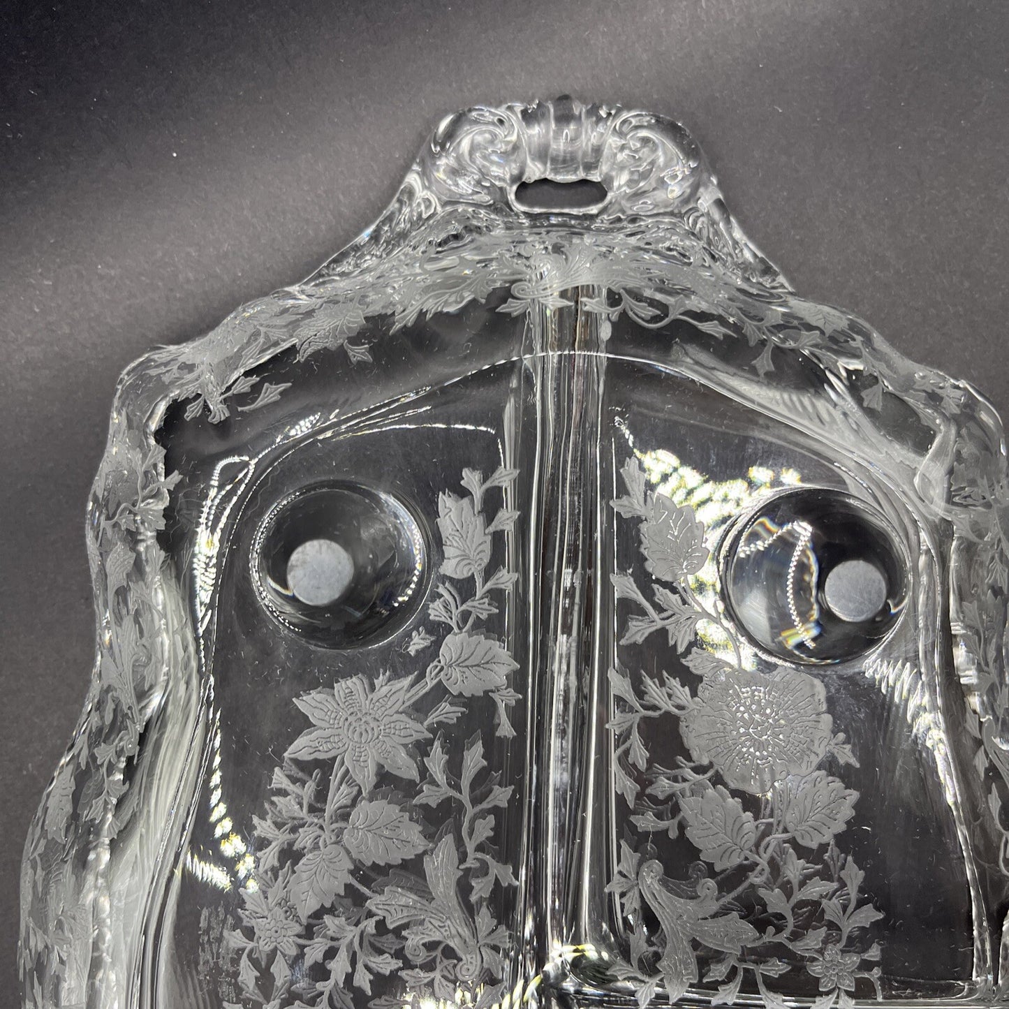 Cambridge Glass Clear 4 Toed 3 Part Relish Dish WILDFLOWER Etched