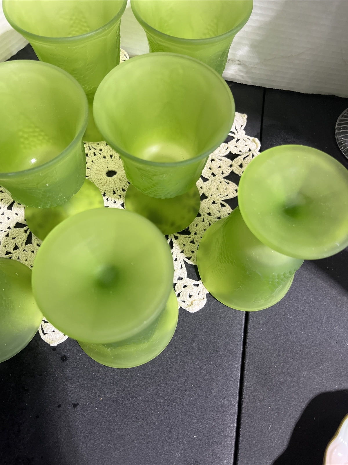 Glass Green Goblets- 8pc Colony Frosted Grape Design - Indiana Glass Company