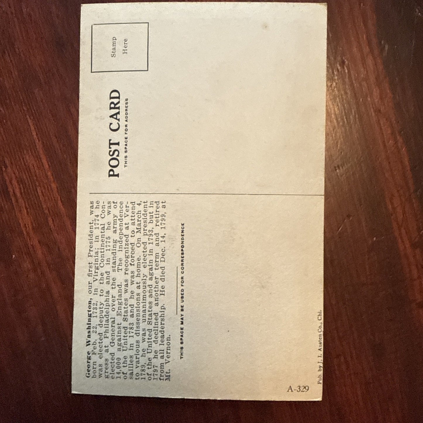 George Washington by J I Austen Postcard Eagle & Flags c1910's *Scarce