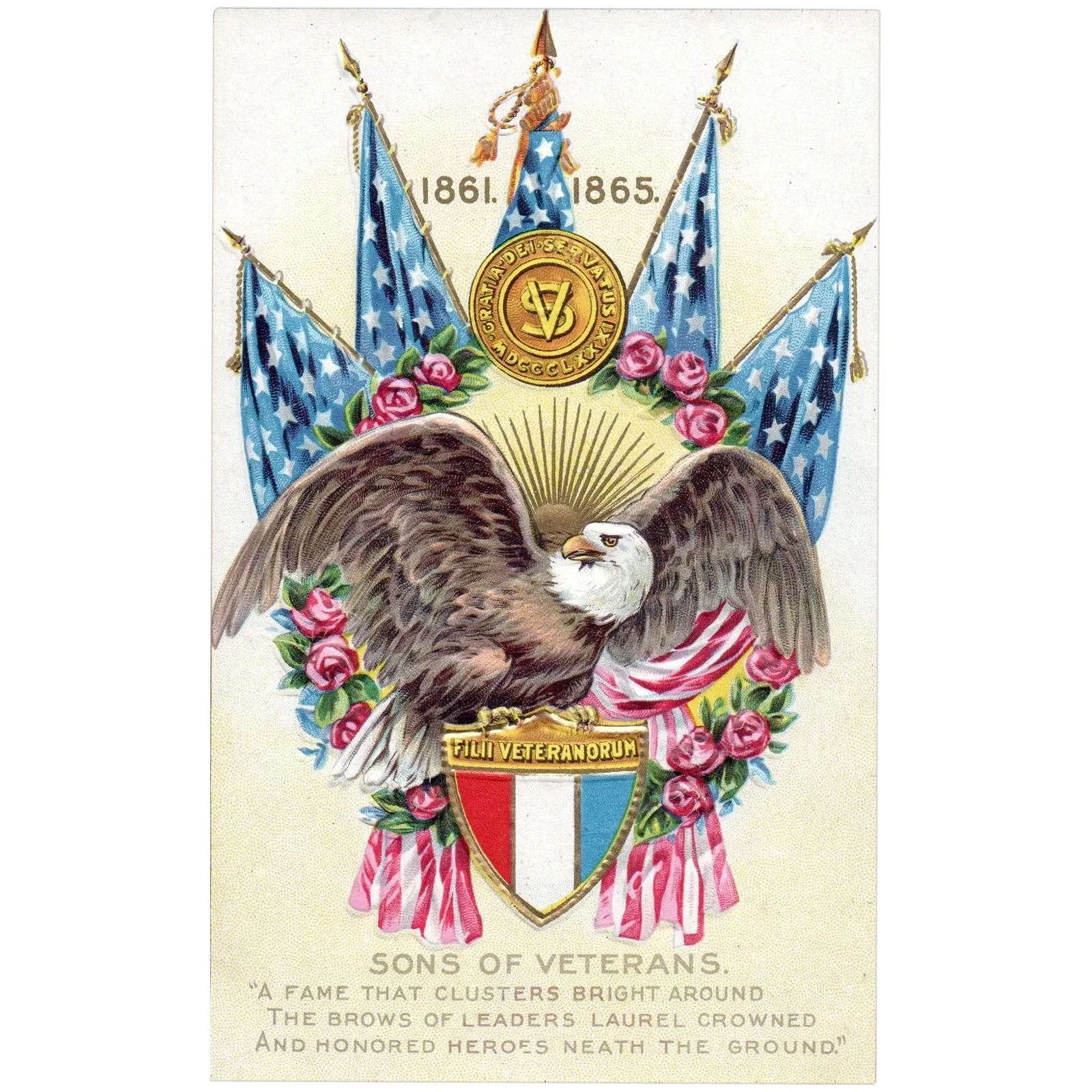 Sons Of Veterans Eagle with American Flags Vintage Patriotic Postcard