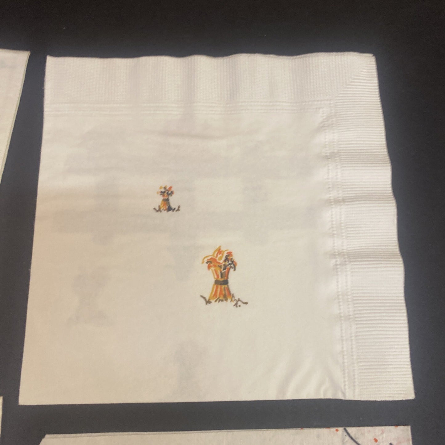 Vintage HALLOWEEN White PAPER NAPKIN Lot of 4 Pumpkins, Ghosts, Scarecrows, Bats