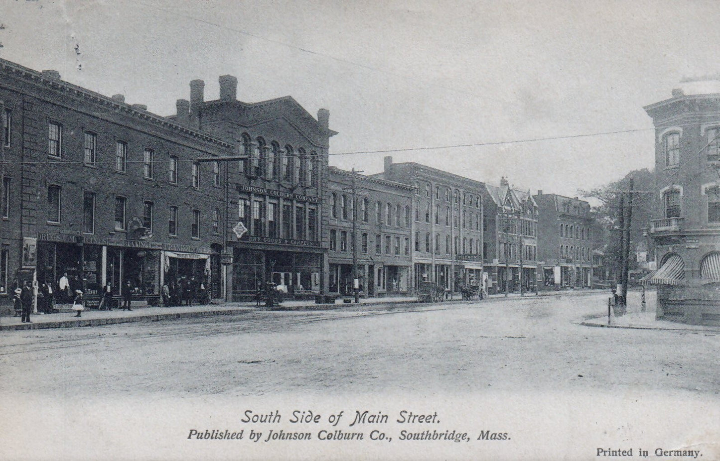 South Side of Main Street in Southbridge Massachusetts Mass Postcard