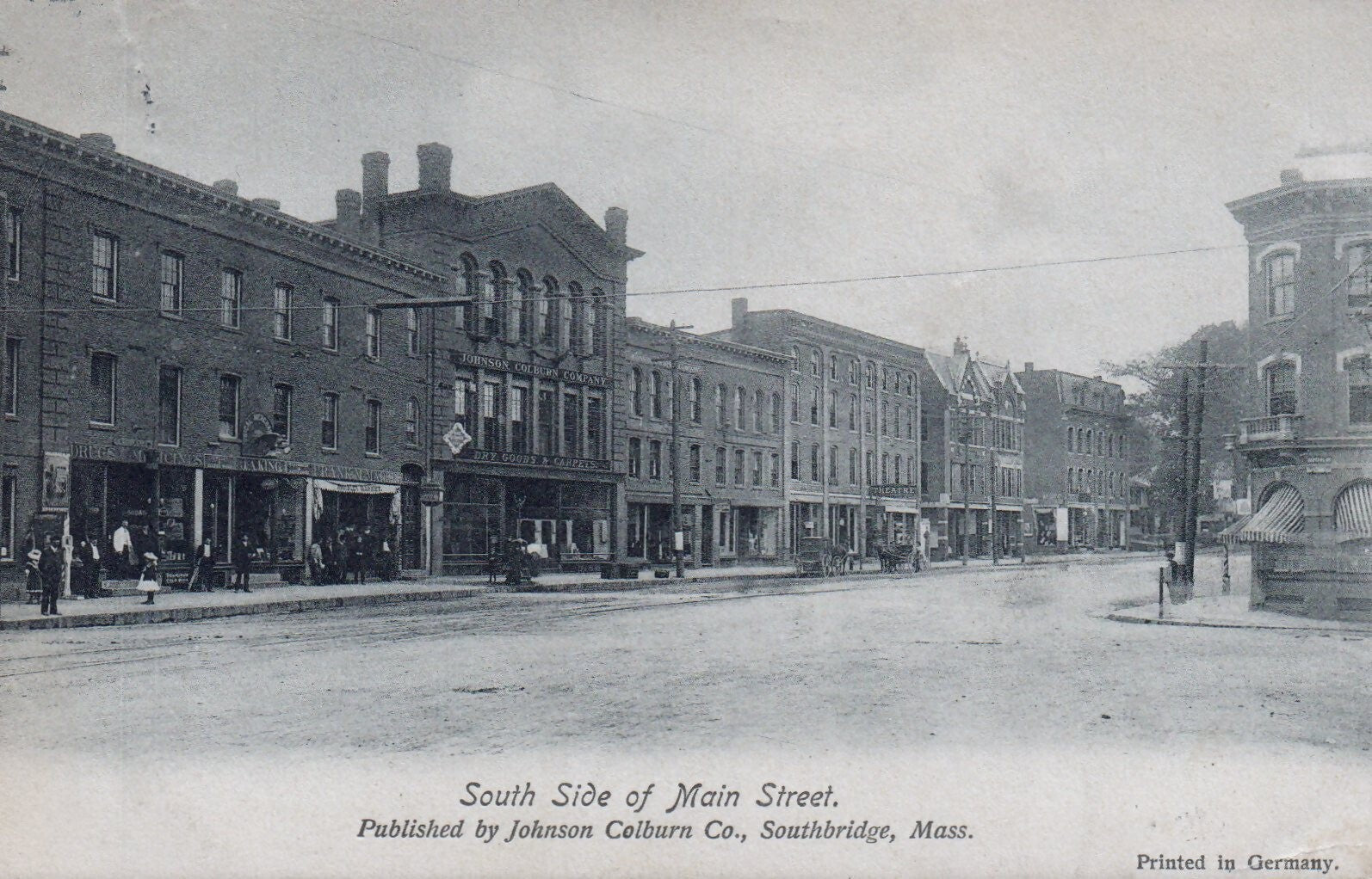 South Side of Main Street in Southbridge Massachusetts Mass Postcard