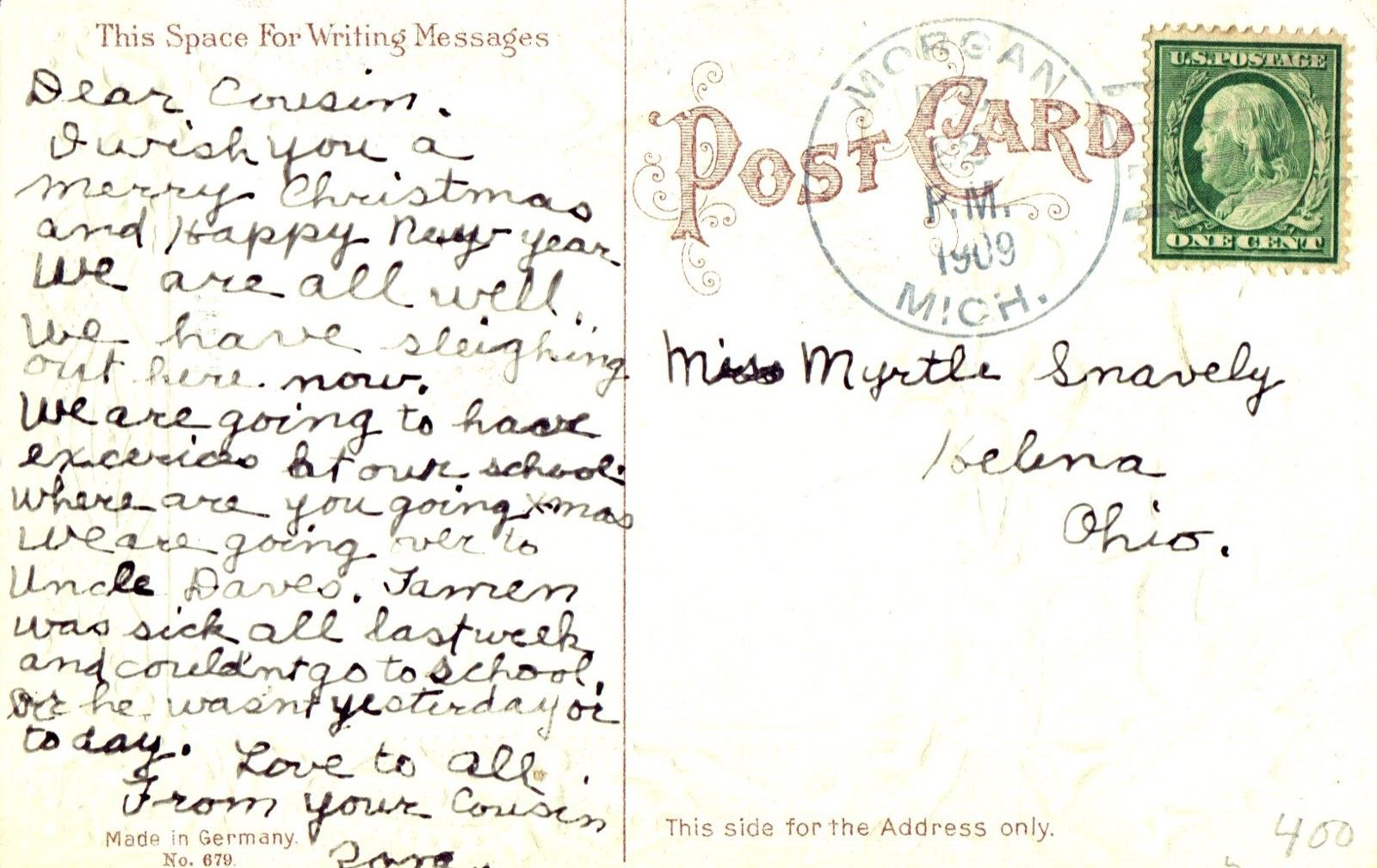 Christmas Greetings Angel with Bells and Holly Angel Christmas Postcard