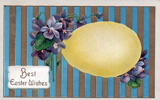 Nash Gold Metallic and Blue Stripped Embossed Easter Wishes Egg Postcard