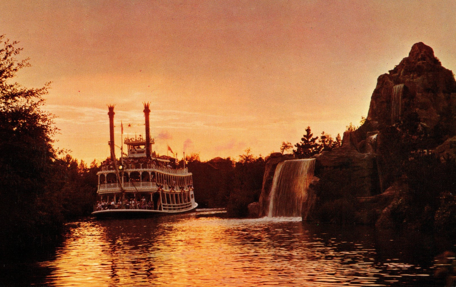 Mark Twain Steamboat At Dusk Disney Disneyland Amusement Park Postcard