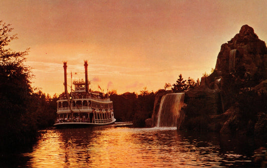 Mark Twain Steamboat At Dusk Disney Disneyland Amusement Park Postcard