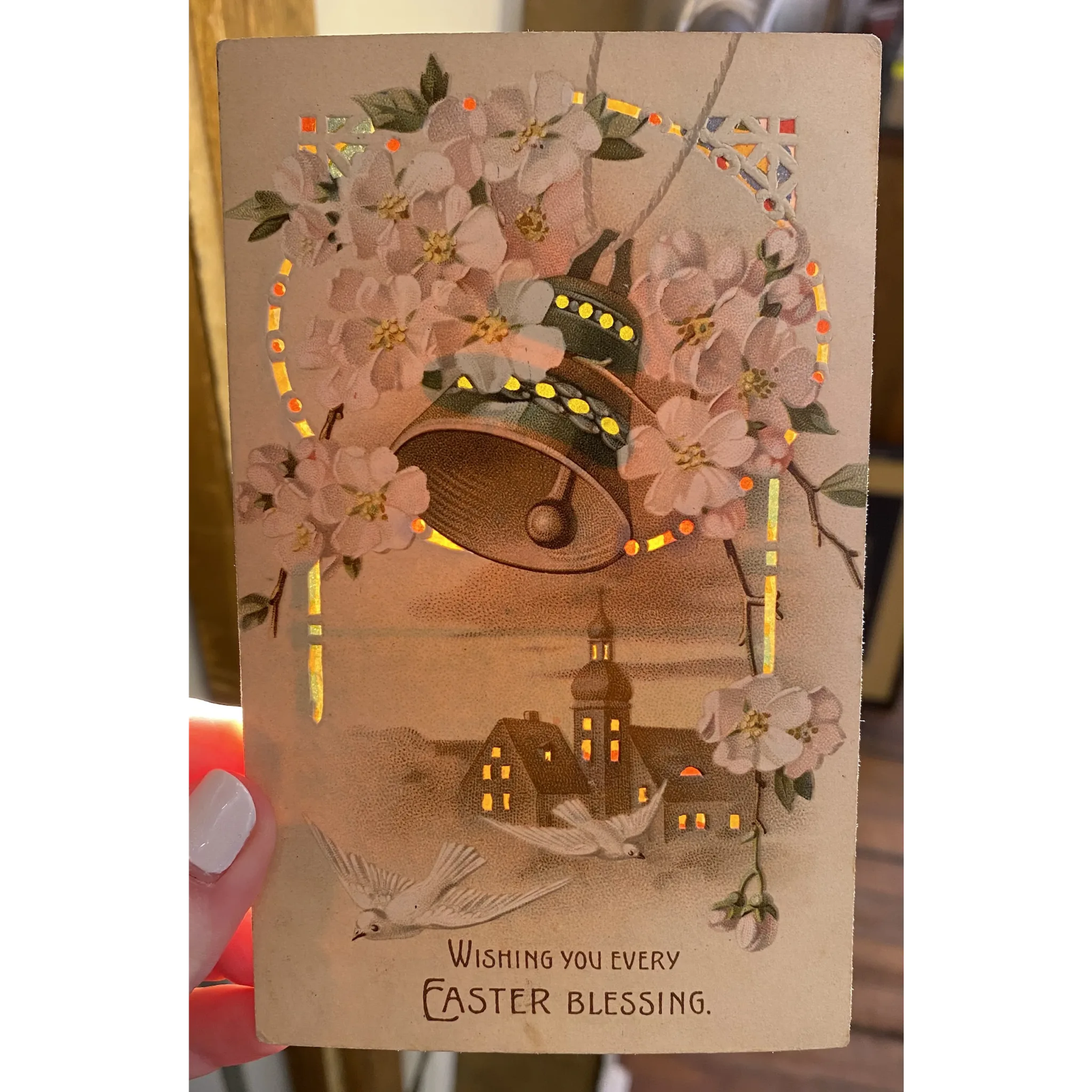 Wishing You Every Easter Blessing Church Bell & Dove Vintage HTL Postcard