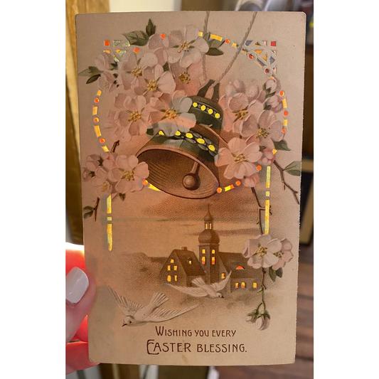 Wishing You Every Easter Blessing Church Bell & Dove Vintage HTL Postcard