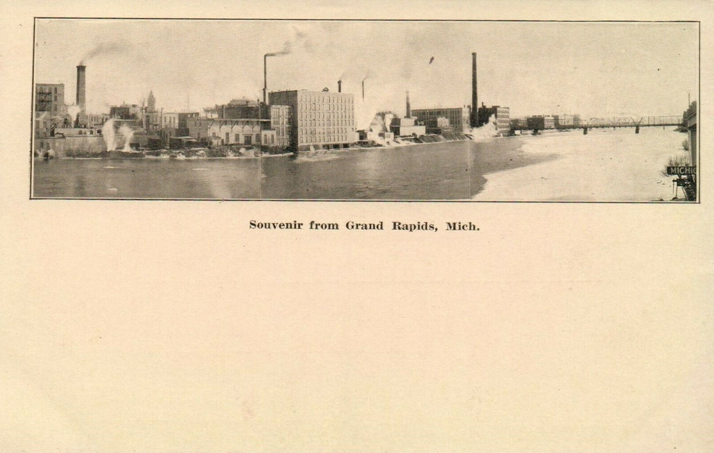 Panoramic Souvenir River View from  Grand Rapids Michigan MI Postcard