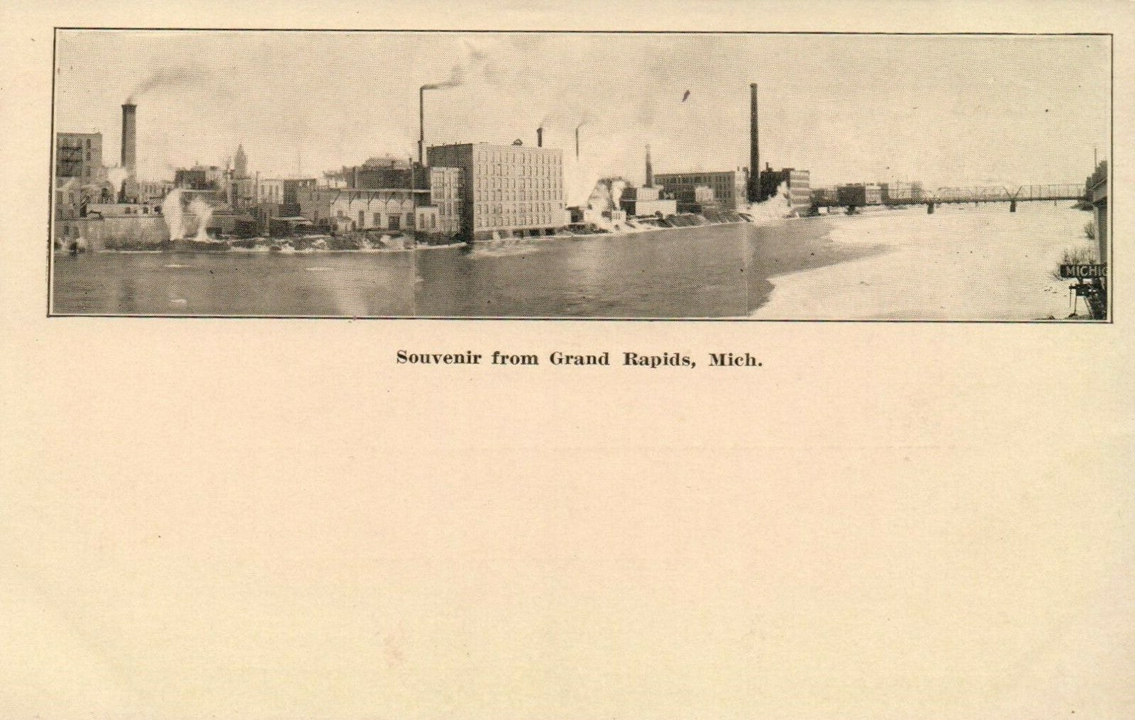 Panoramic Souvenir River View from  Grand Rapids Michigan MI Postcard