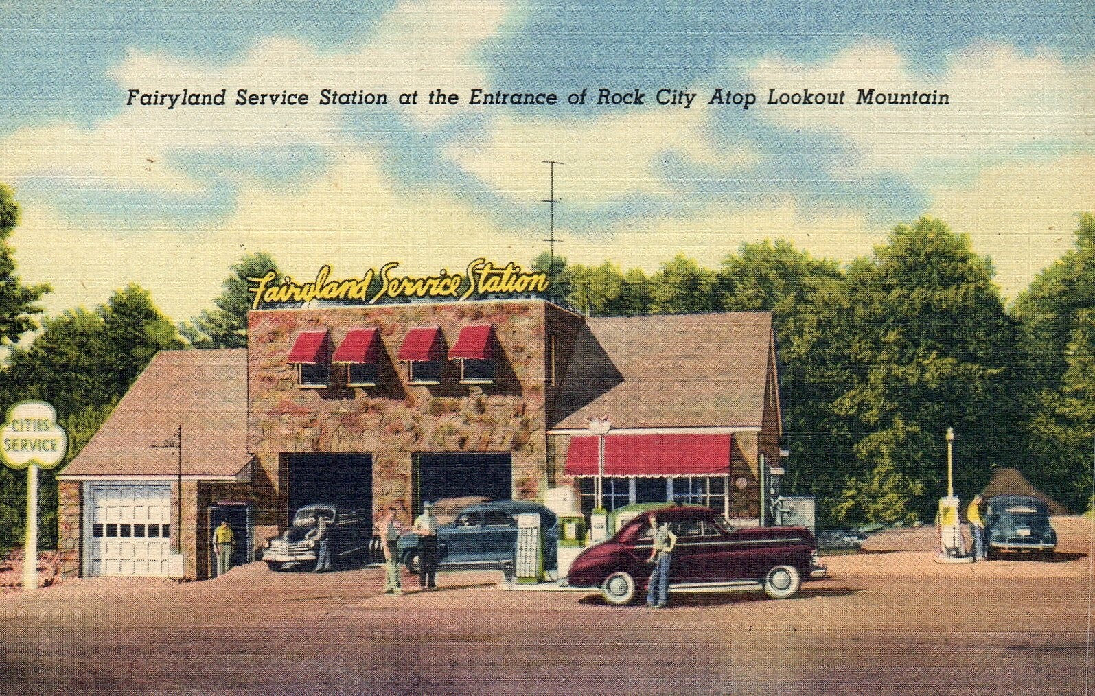 Lookout Mountain Georgia GA Fairyland Service Station Pettway Oil Ad Postcard