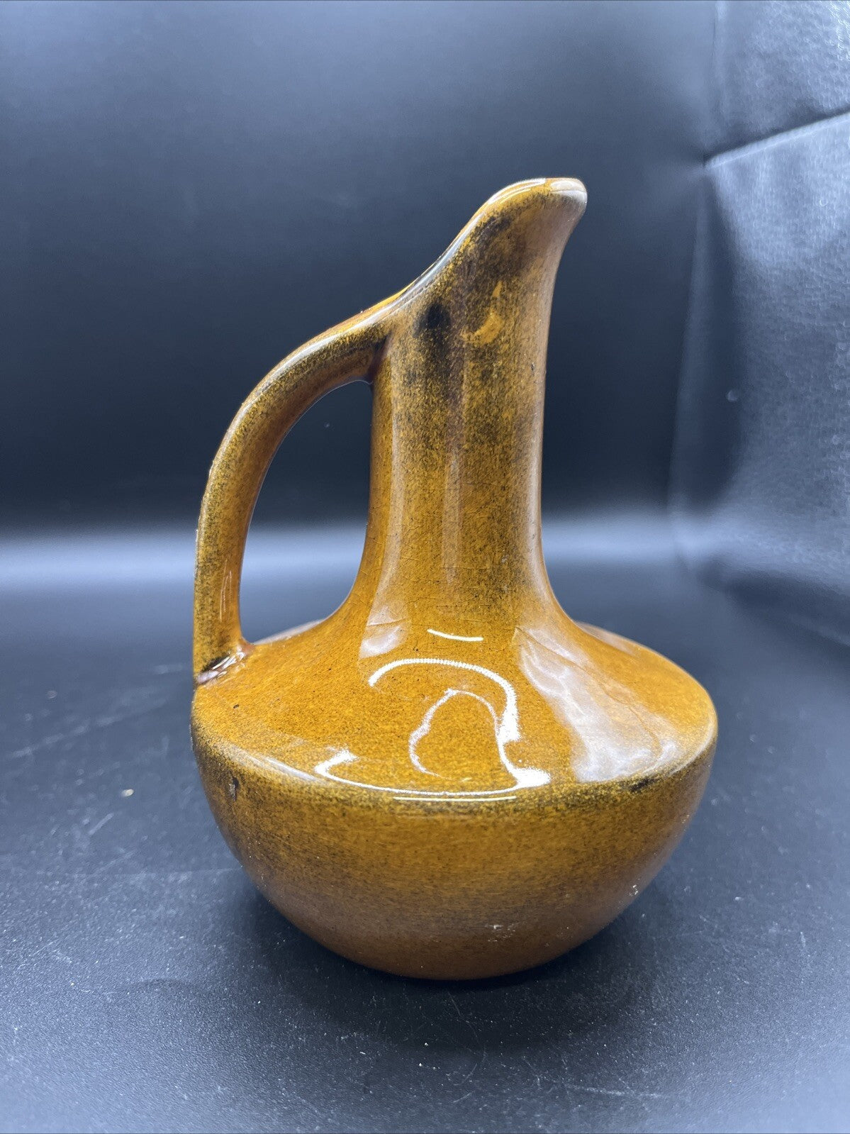 Vtg. Anna Van Briggle Brown Pottery Pitcher 6-1/2” 