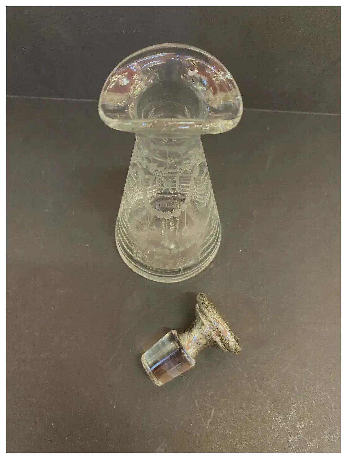 Sterling Silver Stopper 1920 Hawkes Cut Glass Engraved Oil Vinegar Bottle Cruet