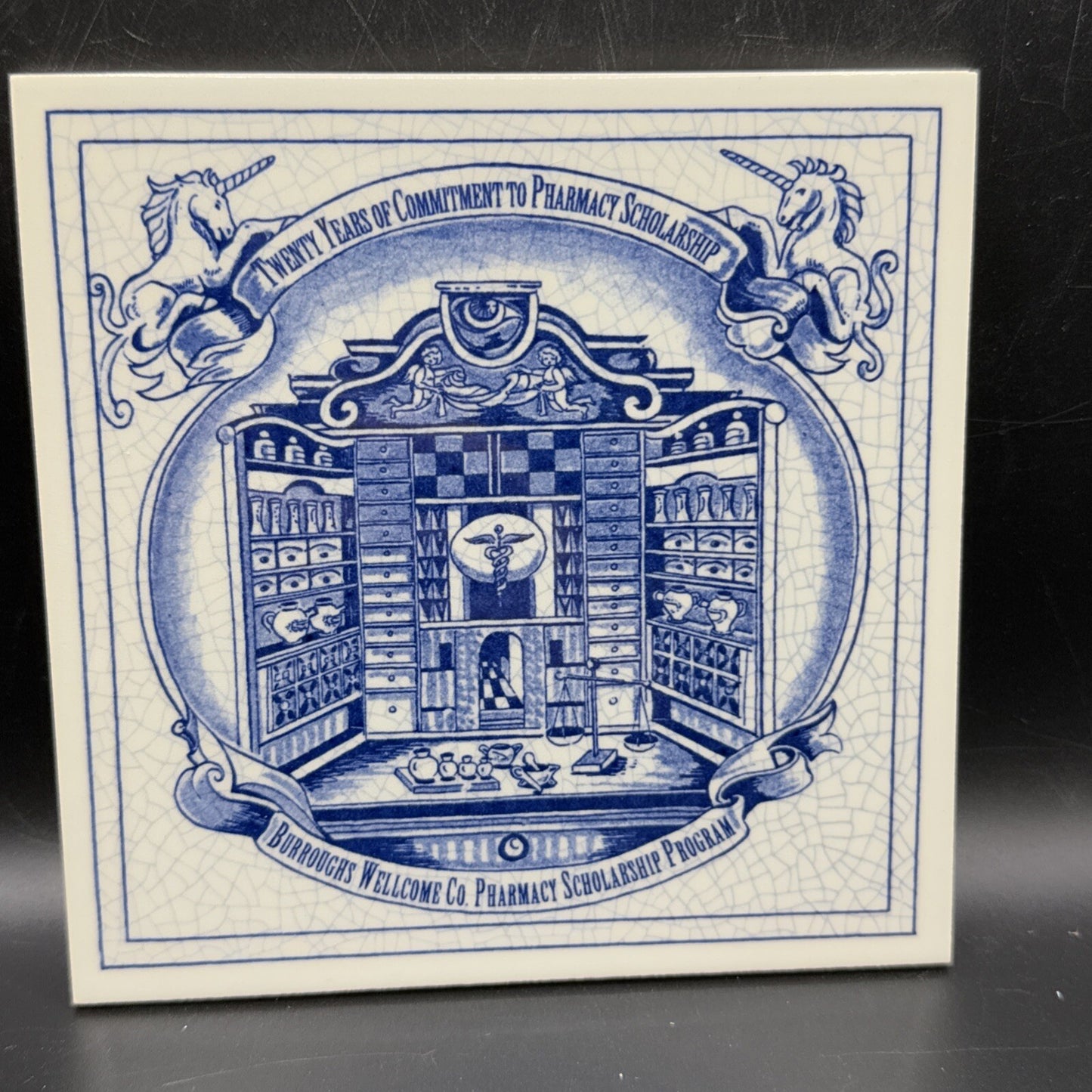 Delft Tile Schoonhaven Holland Vintage Tile Delft Blue White Pharmacy Drug # 4A