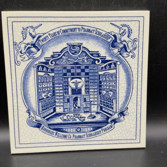 Delft Tile Schoonhaven Holland Vintage Tile Delft Blue White Pharmacy Drug # 4A