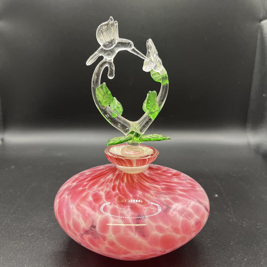 Vintage Murano Art Glass Perfume Bottle With Hummingbird Stopper Pink Green