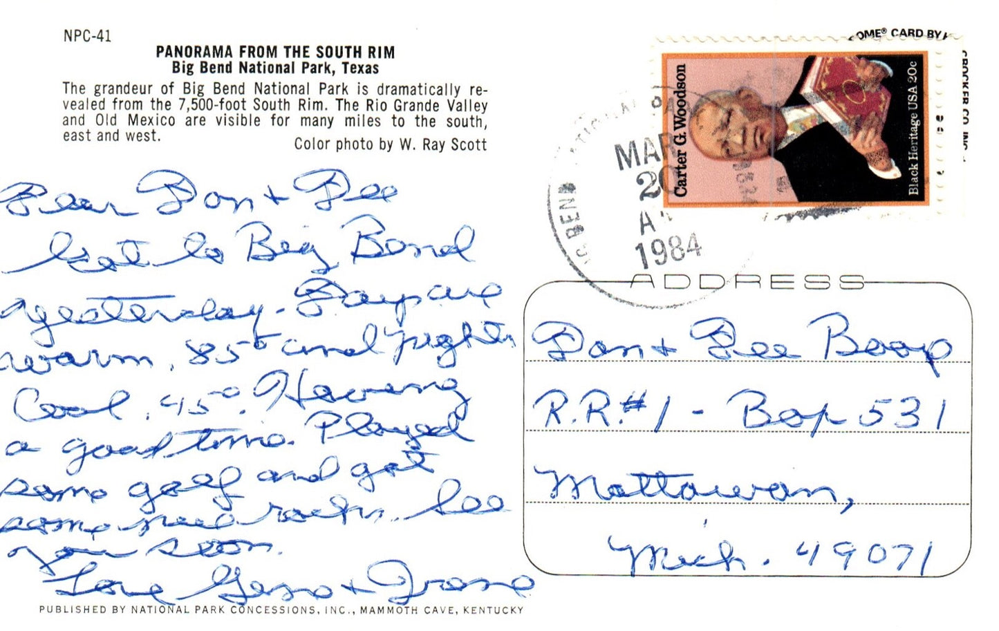 Panorama From The South Rim in Big Bend National Park Tex Texas TX Postcard