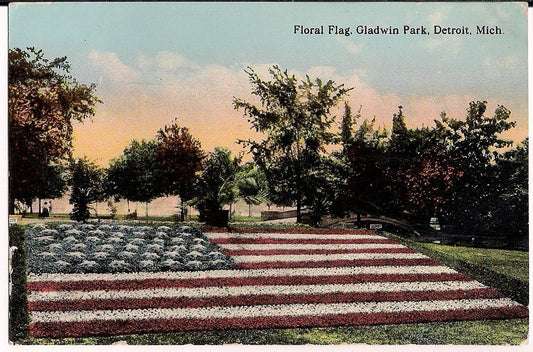 Floral American Flag Flowers Gladwin Park Detroit Mich MI Michigan Postcard