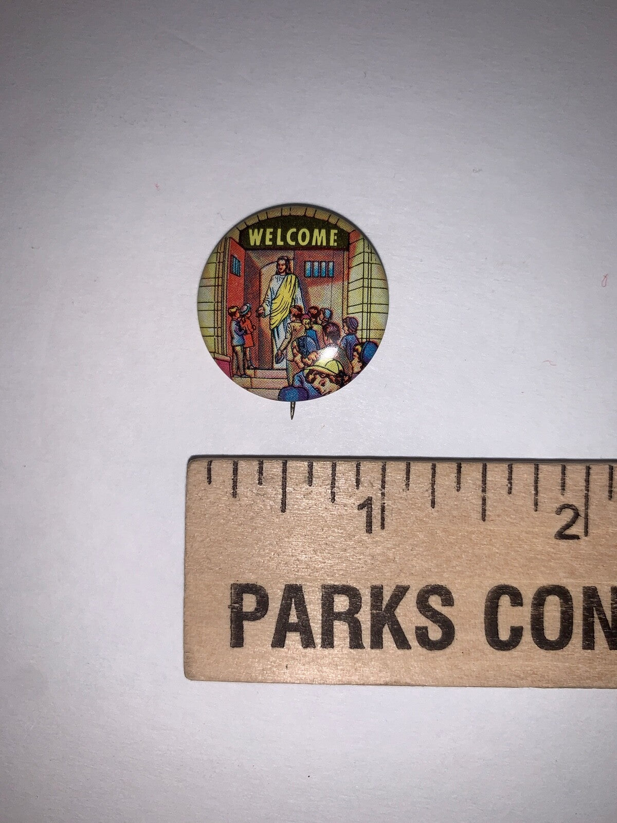 Lot of 4 Vintage Sunday School Jesus Welcomes 1" Litho Pinback