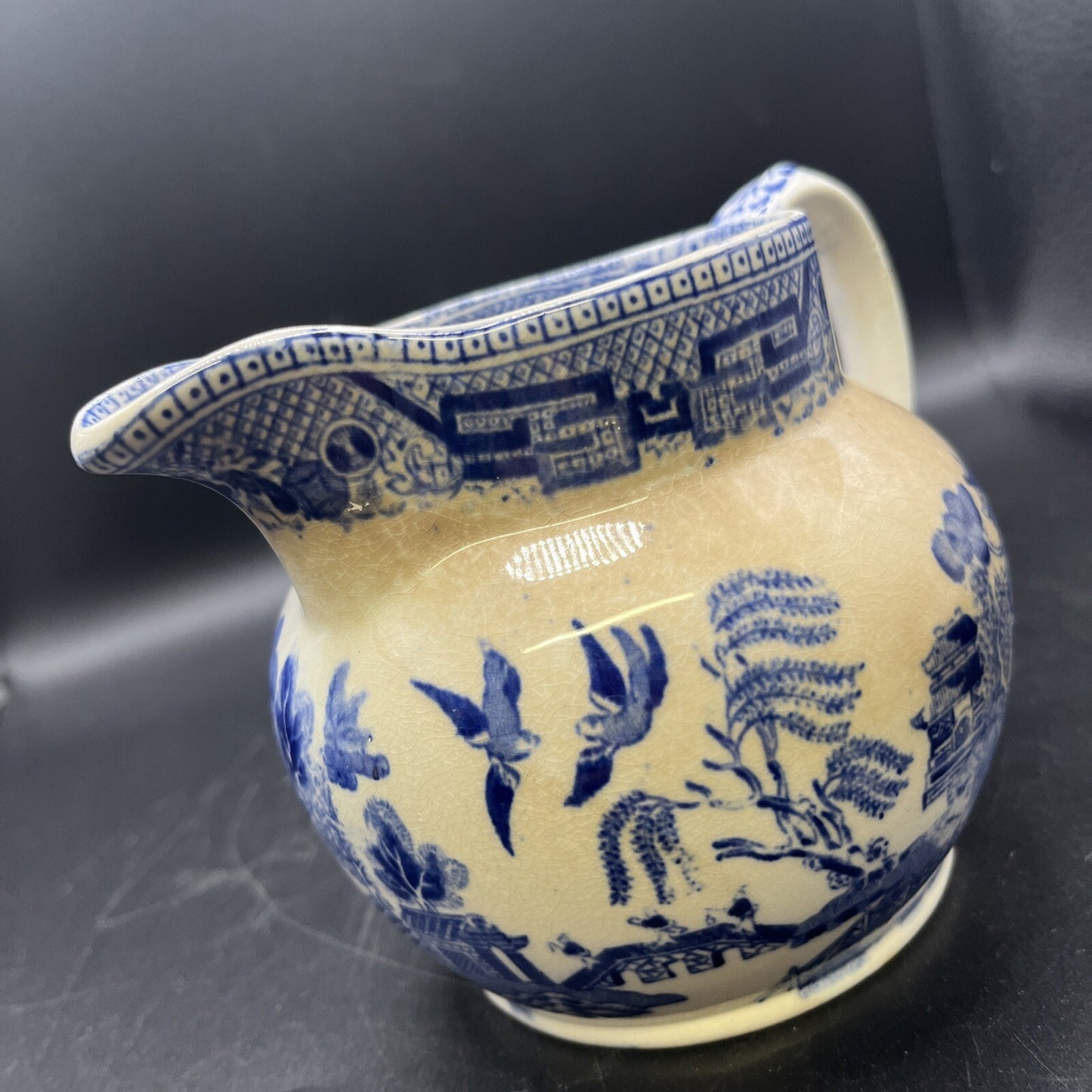 Antique Ridgeway Transfer Ware Staffordshire Blue Willow Large Pitcher C. 1890's