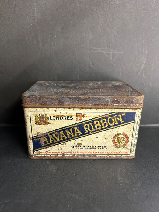 VTG Londres Havana Ribbon Tobacco Tin Ribbon Cigar Metal Box Philadelphia