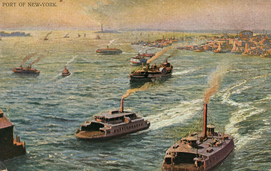 Port Of New York At Sunset Steam Boats  NYC NY Postcard