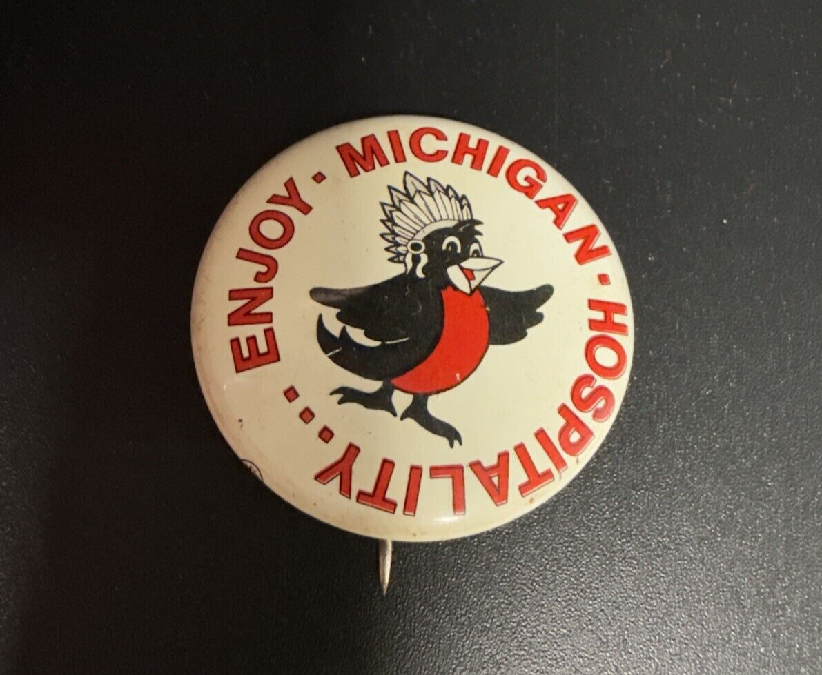 Lot of 3 Land of Hospitality Robin Bird Vintage Pin Pinbacks MI Michigan
