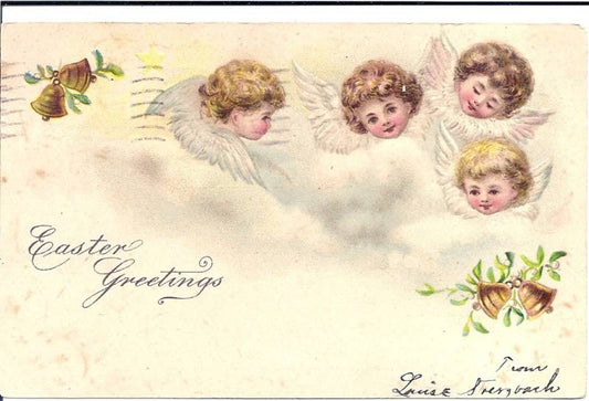 Angels Children Bell Easter Greeting Postcard