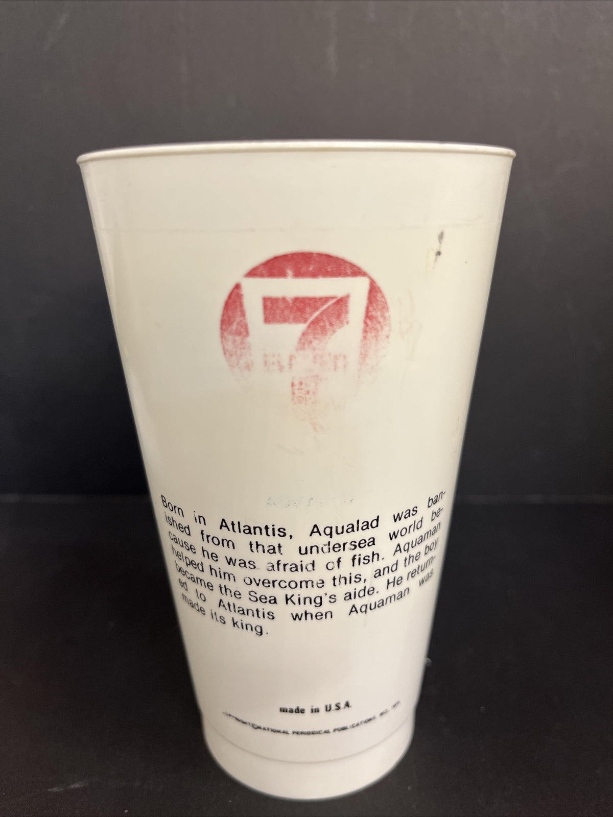 Vintage 1973 7/11 Plastic Slurpee Cup Super Hero "Aqualad"