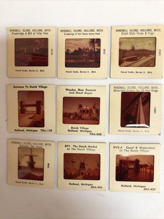 1960's 9 SLIDES Windmill Island Holland MICHIGAN Tulips Windmill