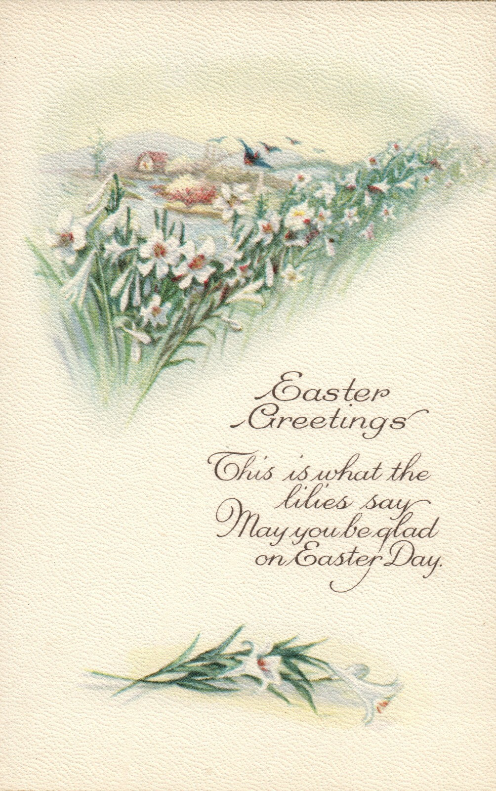 Series 1027 B Birds Flying River White Flowers Easter Greetings Postcard