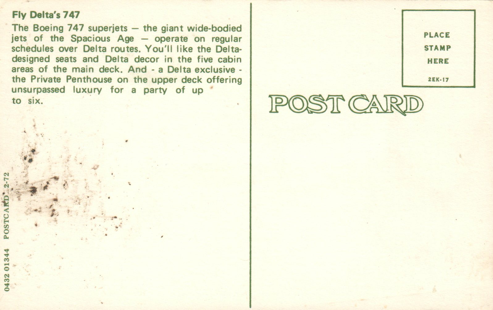 Fly Delta Boeing 747 Superjets Airplane Postcard