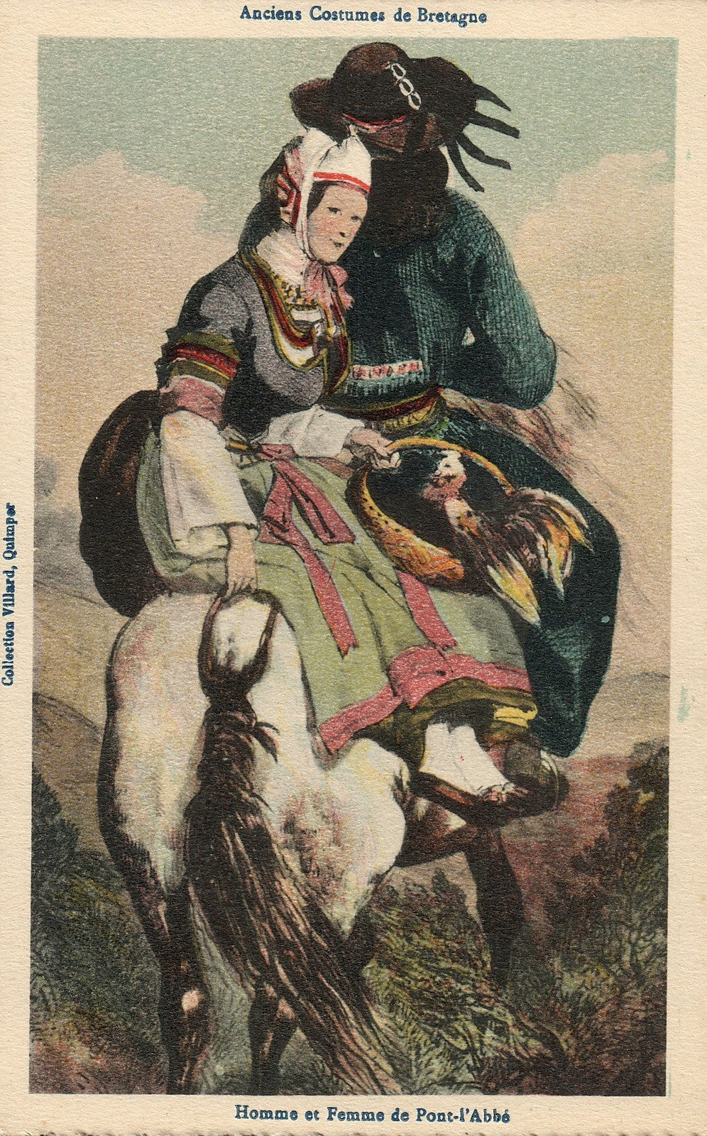 Homme et Femme de Pont l Abbe French France Folklore Costume Vintage Postcard