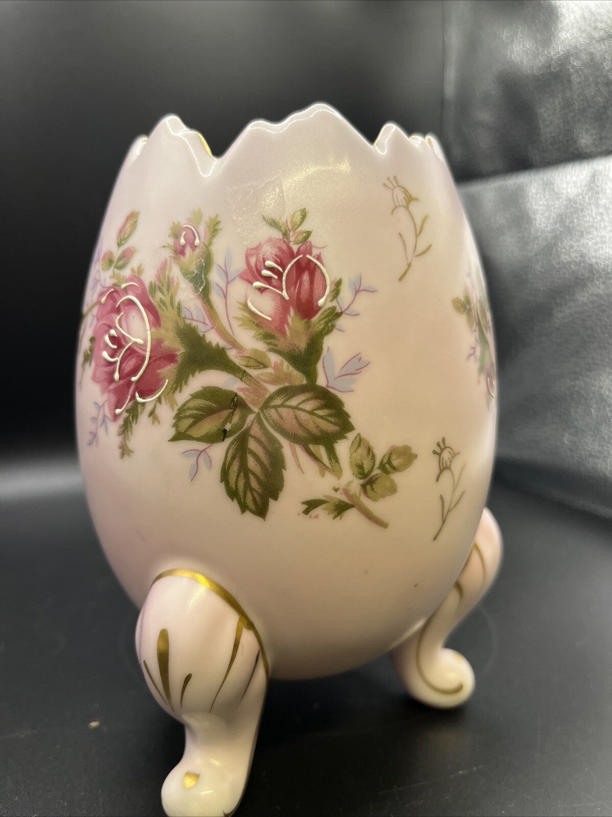 VINTAGE EGG VASE PINK CRACKED EGG VASE FOOTED EGG VASE 6.25 inch