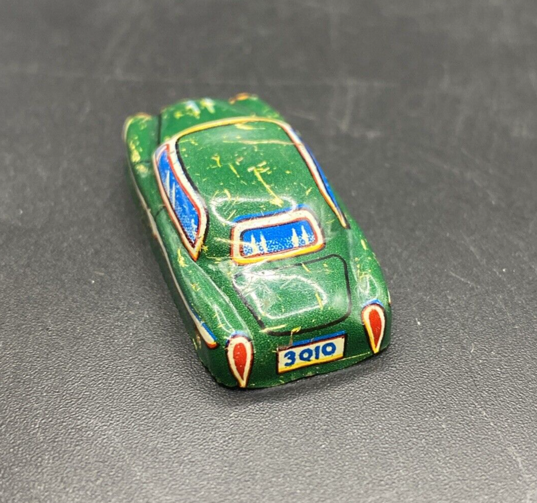Vintage  Miniature Toy Metal Tin Litho  Green Push Car  Yellow - Japan