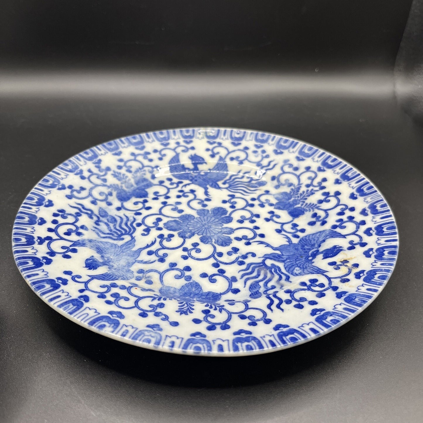 Vintage Phoenix Bird Blue & Demitasse Handless Cup & sandwich Plate Set