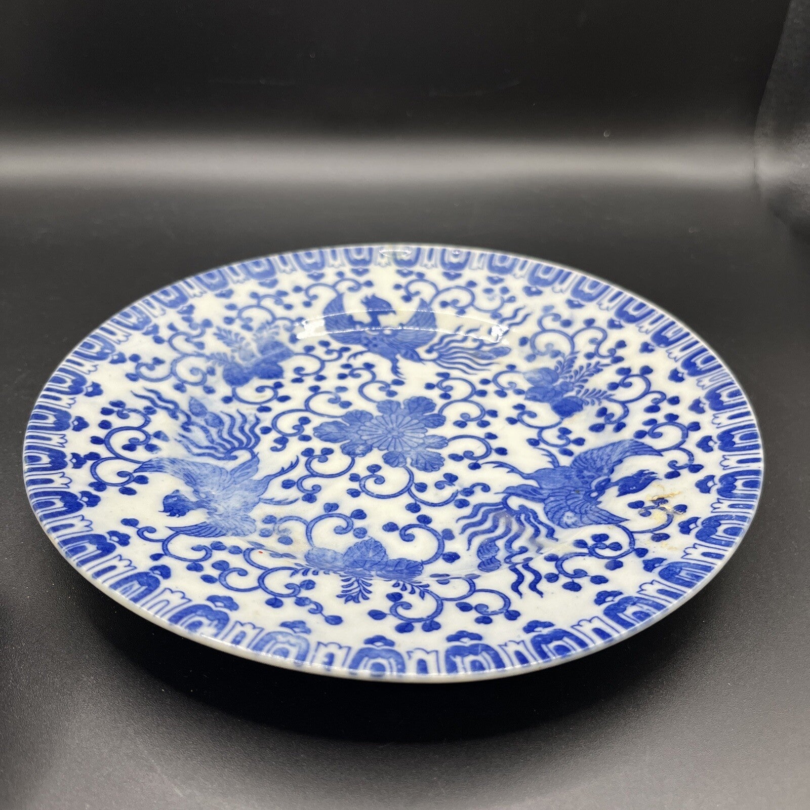 Vintage Phoenix Bird Blue & Demitasse Handless Cup & sandwich Plate Set