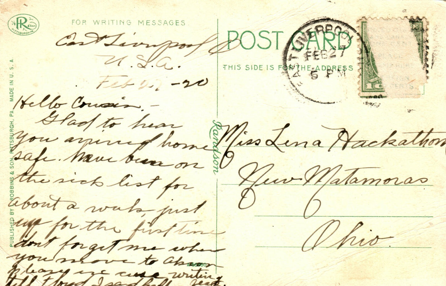 1920 Vine Street Looking East East Liverpool OHIO OH Postcard