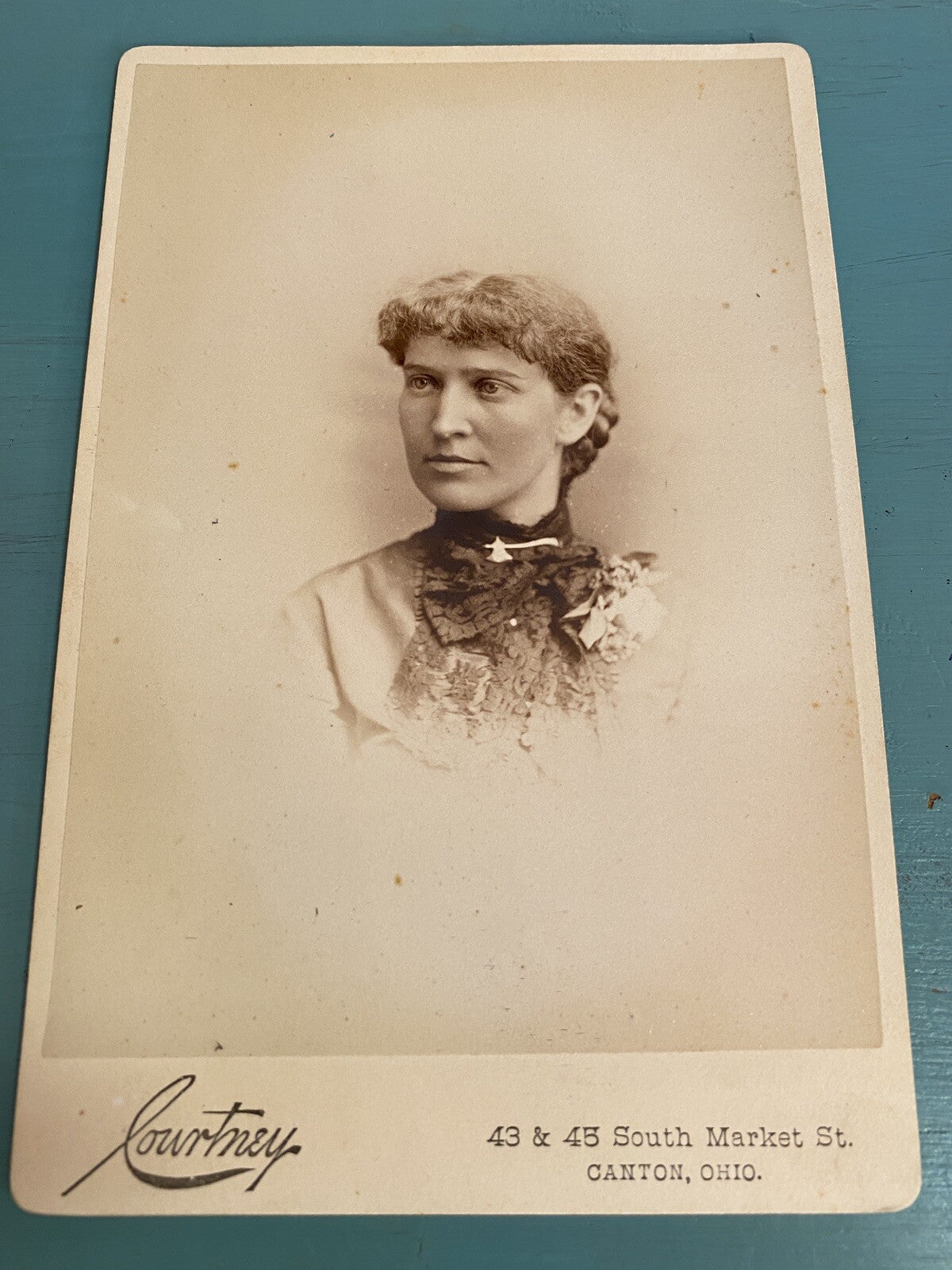 6 x 4"  Real Photo Cabinet Card Woman Portrait Courtney Canton Ohio OH 