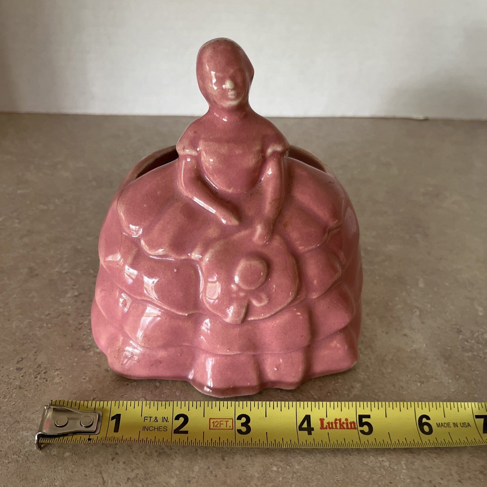 Vtg Southern Belle Planter Girl Cotillian Ruffles Rose Pink Lady Vase 5.5"