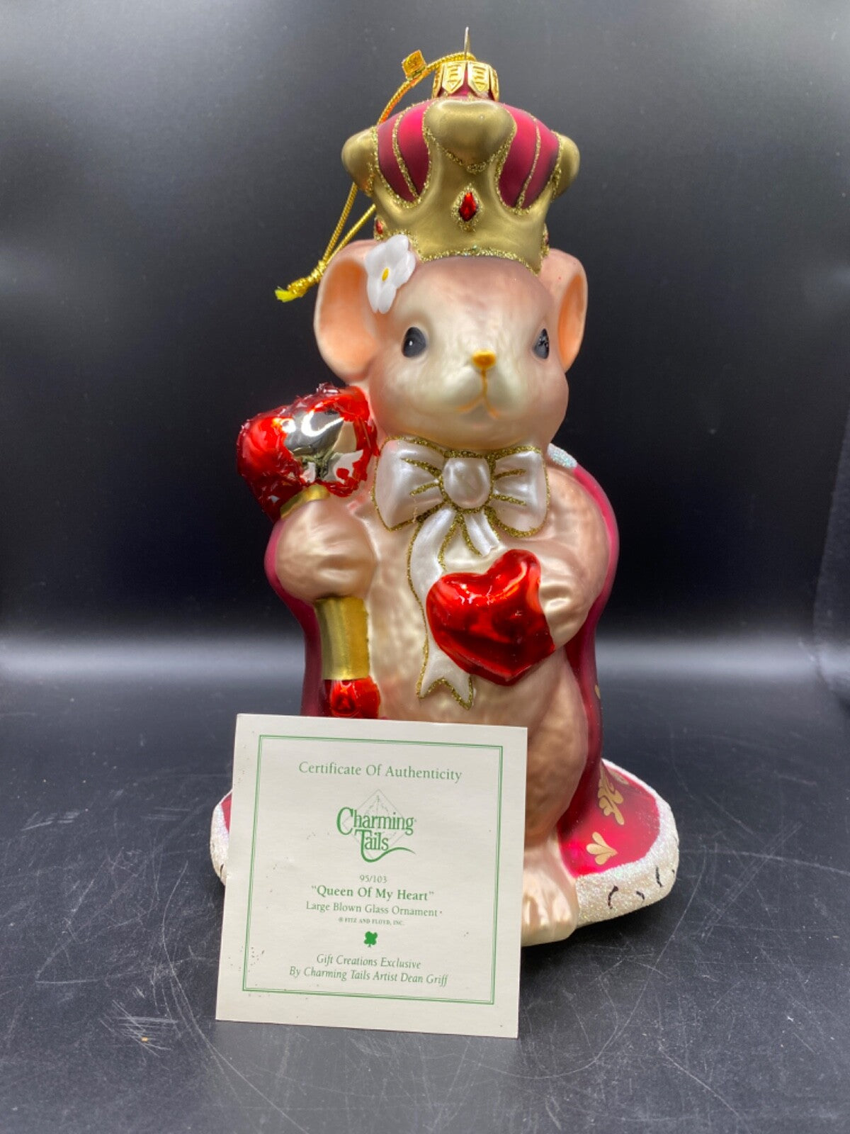 Fitz & Floyd Charming Tails Queen of My Heart Large Mouse Christmas Ornament